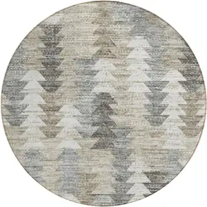 Photo of 8' Taupe Beige And Tan Round Geometric Washable Indoor Outdoor Area Rug