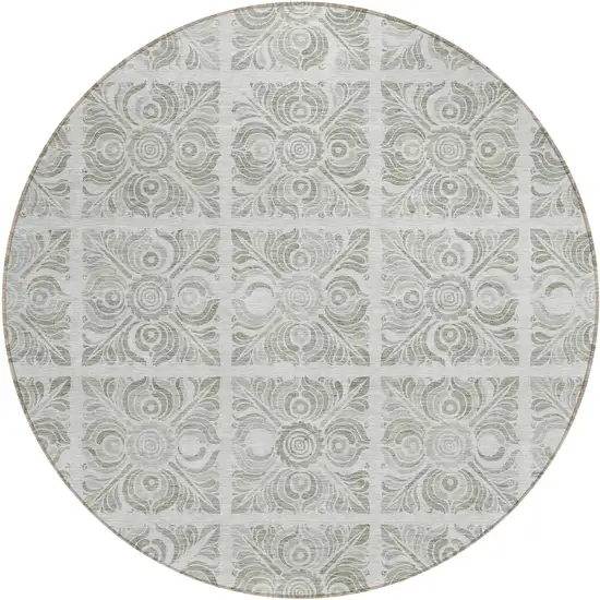 8' Taupe Beige And Tan Round Medallion Washable Indoor Outdoor Area Rug Photo 2