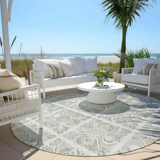 8' Taupe Beige And Tan Round Medallion Washable Indoor Outdoor Area Rug Photo 6