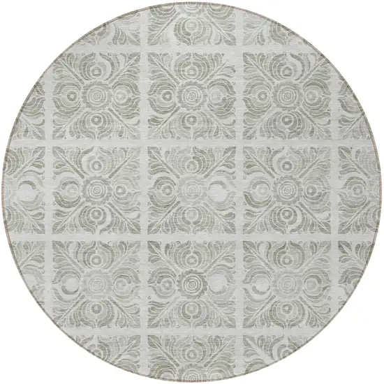 8' Taupe Beige And Tan Round Medallion Washable Indoor Outdoor Area Rug Photo 5