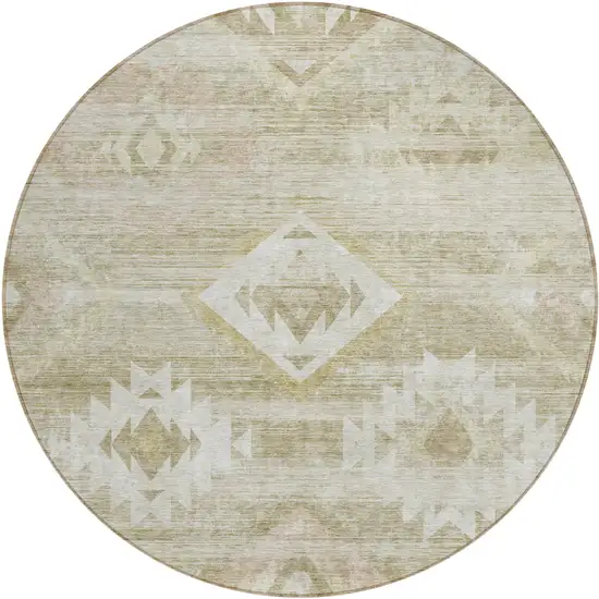 8' Taupe Beige And Tan Round Southwestern Washable Indoor Outdoor Area Rug Photo 2