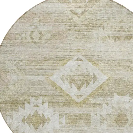 8' Taupe Beige And Tan Round Southwestern Washable Indoor Outdoor Area Rug Photo 4