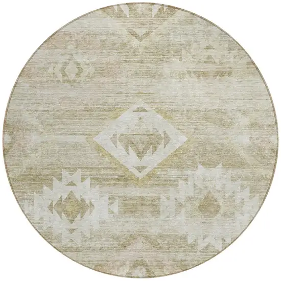 8' Taupe Beige And Tan Round Southwestern Washable Indoor Outdoor Area Rug Photo 5