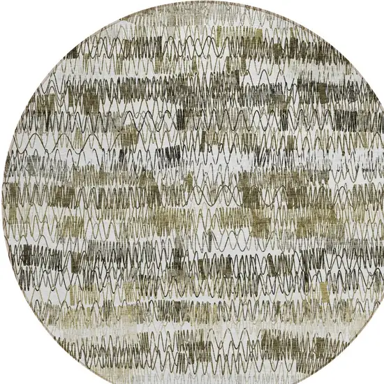 8' Taupe Beige And Tan Round Striped Washable Indoor Outdoor Area Rug Photo 5