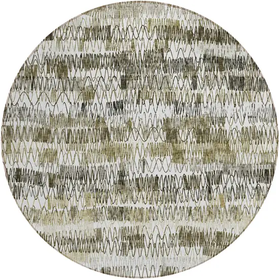 8' Taupe Beige And Tan Round Striped Washable Indoor Outdoor Area Rug Photo 2