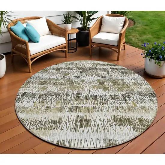 8' Taupe Beige And Tan Round Striped Washable Indoor Outdoor Area Rug Photo 1