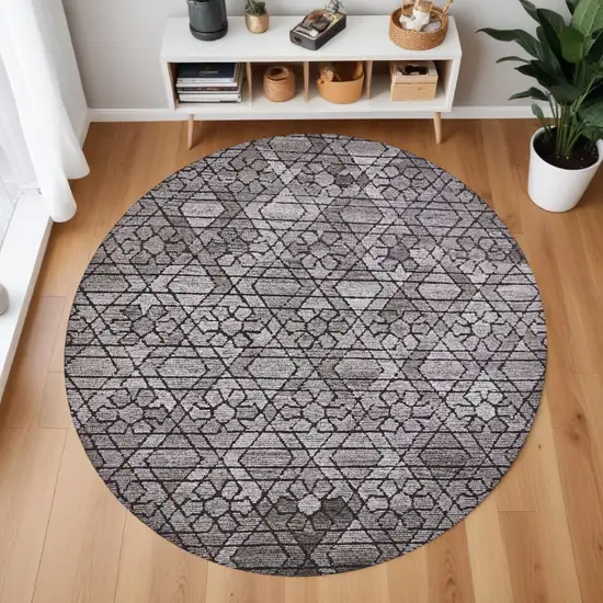 8' Black and Taupe Round Wool Paisley Hand Tufted Area Rug Photo 1