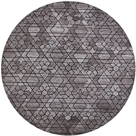 8' Taupe Black And Gray Round Wool Paisley Tufted Handmade Area Rug Photo 1