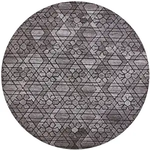 Photo of 8' Taupe Black And Gray Round Wool Paisley Tufted Handmade Area Rug