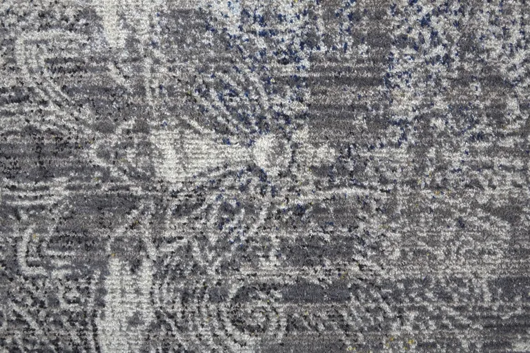 8' Taupe Blue And Ivory Abstract Power Loom Distressed Stain Resistant Runner Rug Photo 5