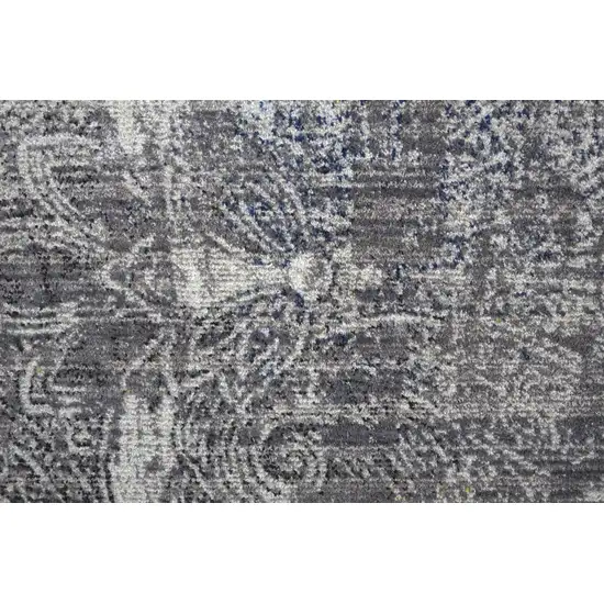 8' Taupe Blue And Ivory Abstract Power Loom Distressed Stain Resistant Runner Rug Photo 5