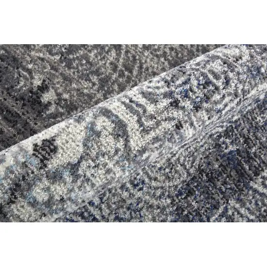 8' Taupe Blue And Ivory Abstract Power Loom Distressed Stain Resistant Runner Rug Photo 4