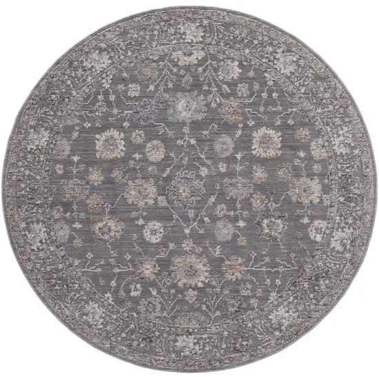 6' Taupe Blue And Orange Round Floral Power Loom Area Rug Photo 1