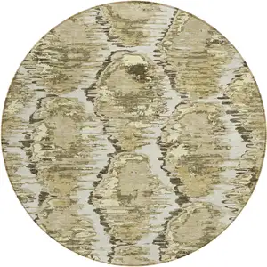 Photo of 8' Taupe Brown And Beige Round Abstract Washable Indoor Outdoor Area Rug