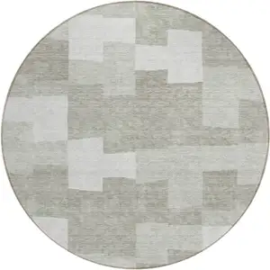 Photo of 8' Taupe Brown And Beige Round Geometric Washable Indoor Outdoor Area Rug