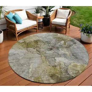 Photo of 8' Taupe Brown And Gray Round Abstract Washable Indoor Outdoor Area Rug