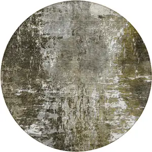 Photo of 8' Taupe Brown And Gray Round Abstract Washable Indoor Outdoor Area Rug