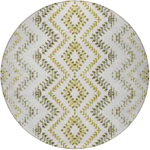 Photo of 8' Taupe Brown And Ivory Round Geometric Washable Indoor Outdoor Area Rug