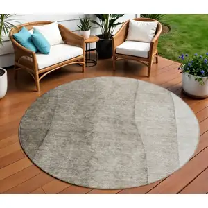 Photo of 8' Taupe Brown And Ivory Round Ombre Washable Indoor Outdoor Area Rug