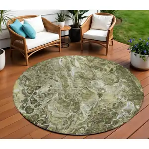 Photo of 8' Taupe Chocolate And Beige Round Abstract Washable Indoor Outdoor Area Rug