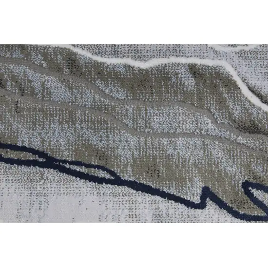 8' Taupe Gray And Blue Abstract Power Loom Stain Resistant Runner Rug Photo 3