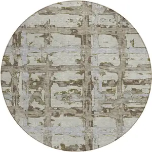 Photo of 8' Taupe Gray And Brown Round Striped Washable Indoor Outdoor Area Rug