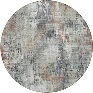 Photo of 8' Taupe Gray And Copper Round Abstract Washable Indoor Outdoor Area Rug