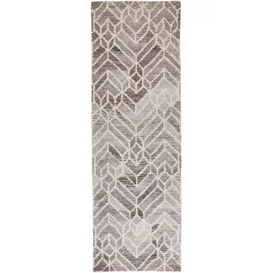 Gray and Ivory Wool Geometric Hand Tufted Runner Rug Photo 2