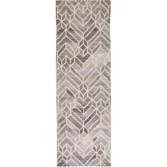 8' Taupe Gray And Ivory Wool Geometric Tufted Handmade Runner Rug Photo 1