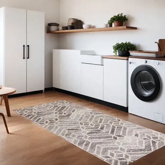 Gray and Ivory Wool Geometric Hand Tufted Runner Rug Photo 1