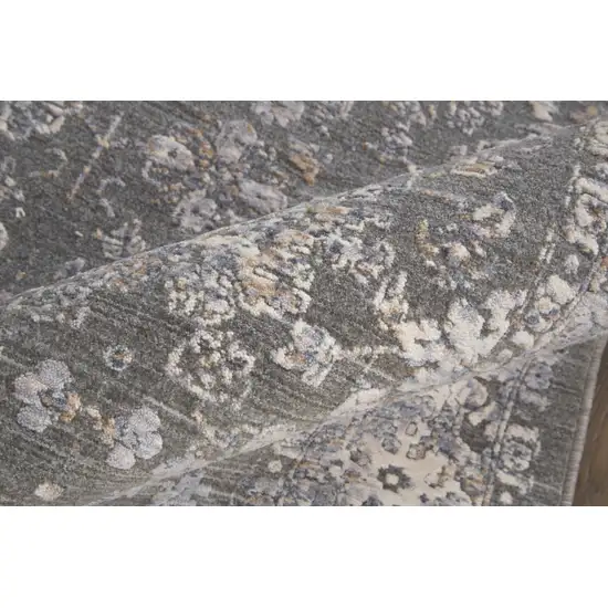 8' Taupe Gray And Orange Floral Power Loom Runner Rug Photo 3