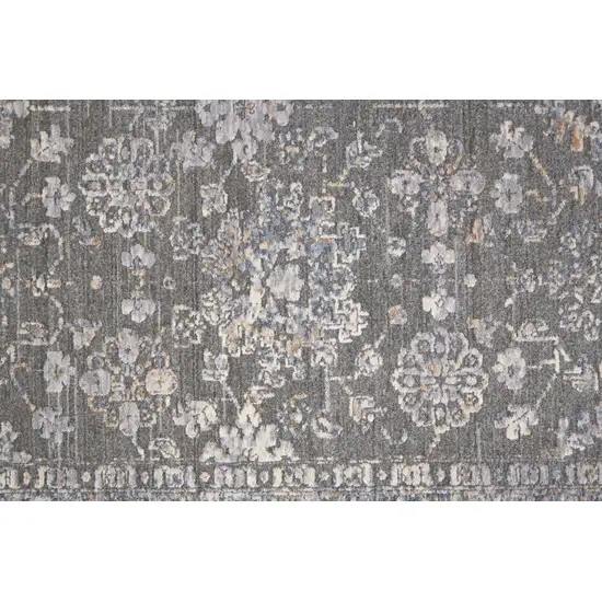 8' Taupe Gray And Orange Floral Power Loom Runner Rug Photo 4