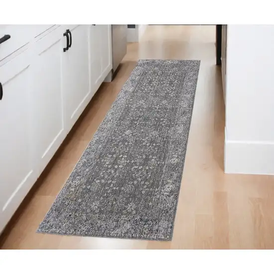 Taupe and Ivory Floral Power Loom Runner Rug Photo 1