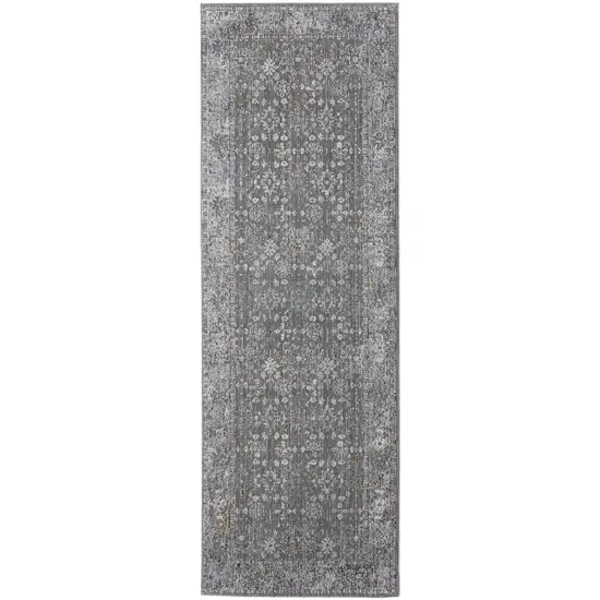 8' Taupe Gray And Orange Floral Power Loom Runner Rug Photo 6