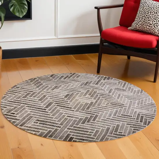 8' Tan and Gray Round Wool Geometric Hand Tufted Area Rug Photo 1