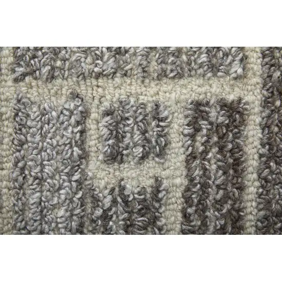 8' Taupe Gray And Tan Wool Geometric Tufted Handmade Runner Rug Photo 7