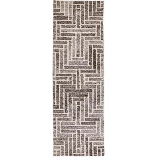 Tan and Gray Wool Geometric Hand Tufted Runner Rug Photo 2