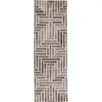 Photo of 8' Taupe Gray And Tan Wool Geometric Tufted Handmade Runner Rug