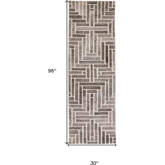 Tan and Gray Wool Geometric Hand Tufted Runner Rug Photo 3