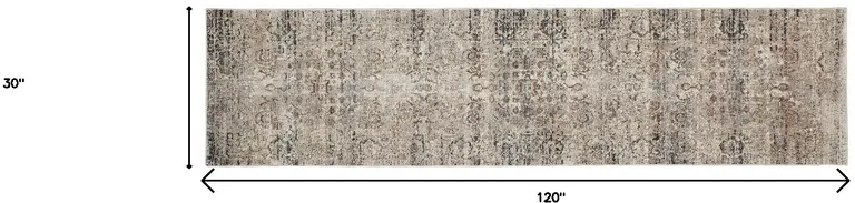 10' Taupe Ivory And Gray Abstract Distressed Runner Rug With Fringe Photo 4