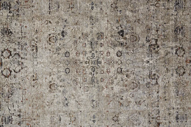 10' Taupe Ivory And Gray Abstract Distressed Runner Rug With Fringe Photo 3