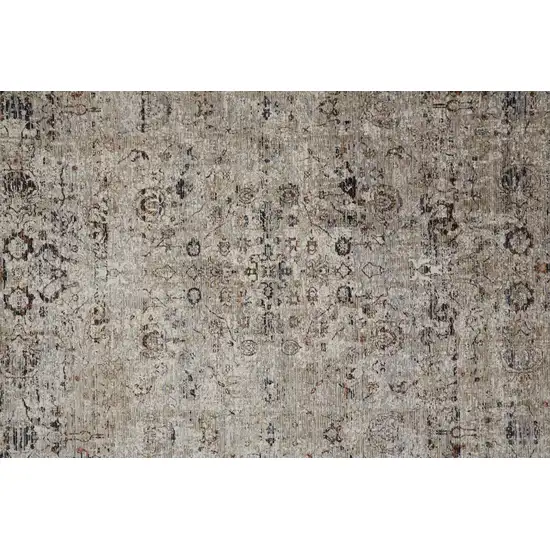 10' Taupe Ivory And Gray Abstract Distressed Runner Rug With Fringe Photo 3