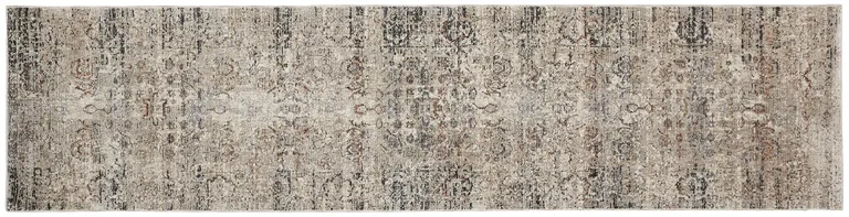 10' Taupe Ivory And Gray Abstract Distressed Runner Rug With Fringe Photo 1