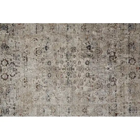 12' Taupe Ivory And Gray Abstract Distressed Runner Rug With Fringe Photo 3