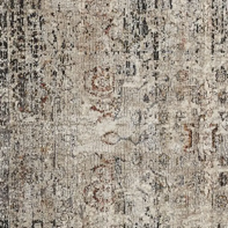 12' Taupe Ivory And Gray Abstract Distressed Runner Rug With Fringe Photo 3