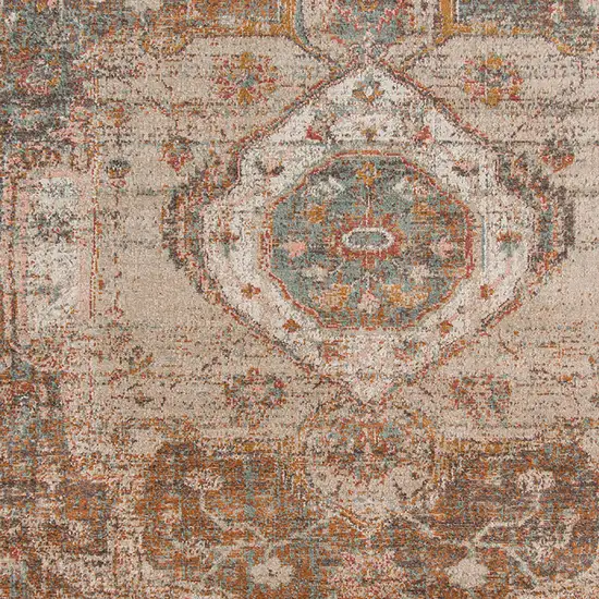 7' Taupe Medallion Power Loom Runner Rug With Fringe Photo 7