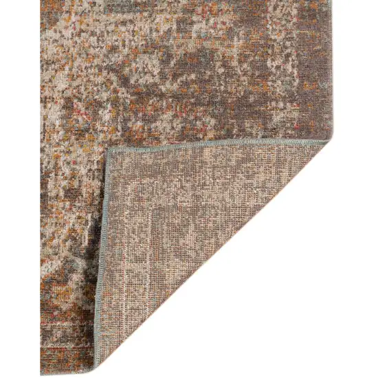 7' Taupe Medallion Power Loom Runner Rug With Fringe Photo 3