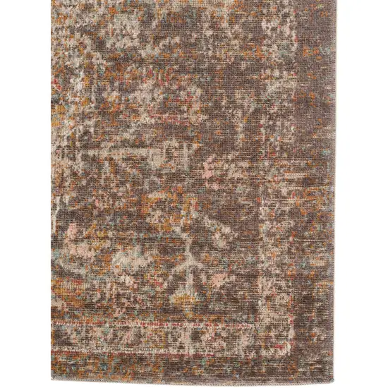 7' Taupe Medallion Power Loom Runner Rug With Fringe Photo 2