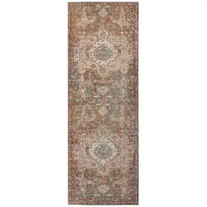 Photo of 7' Taupe Medallion Power Loom Runner Rug With Fringe