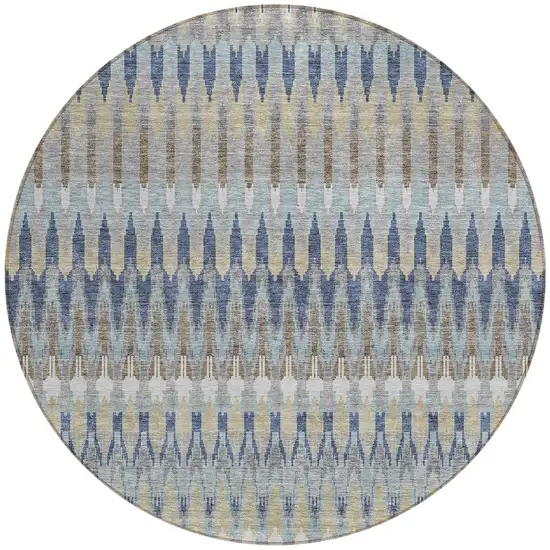 8' Taupe Navy Blue And Denim Blue Round Southwestern Washable Indoor Outdoor Area Rug Photo 5